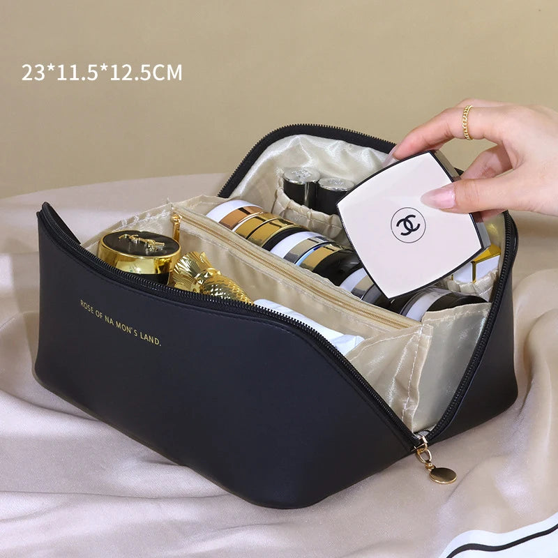 Bolsa de cosméticos de viagem de grande capacidade de couro portátil feminina estojo de maquiagem à prova d'água multifuncional organizador de higiene pessoal bolsa de armazenamento